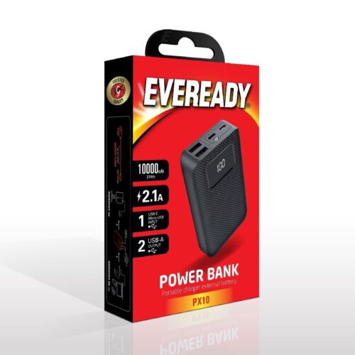 Energizer Power Bank Eveready 10000mAh 2.1A με 2x USB-A και Οθόνη Μαύρο