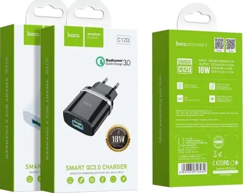Hoco Φορτιστής Χωρίς Καλώδιο με Θύρα USB-A Quick Charge 3.0 Μαύρος C12Q Smart