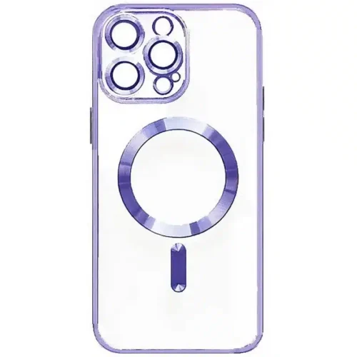 iPhone 13 Pro Max Magnetic (Magsafe) TPU Silicone Back Cover Case Transparent with Purple Electroplating Frame (oem) 3