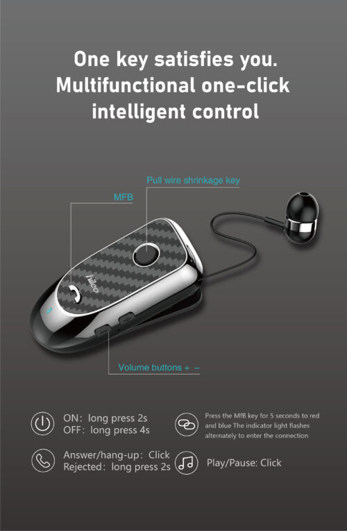 Hileo Hi60 Bluetooth Headset with Retractable Earpiece 5